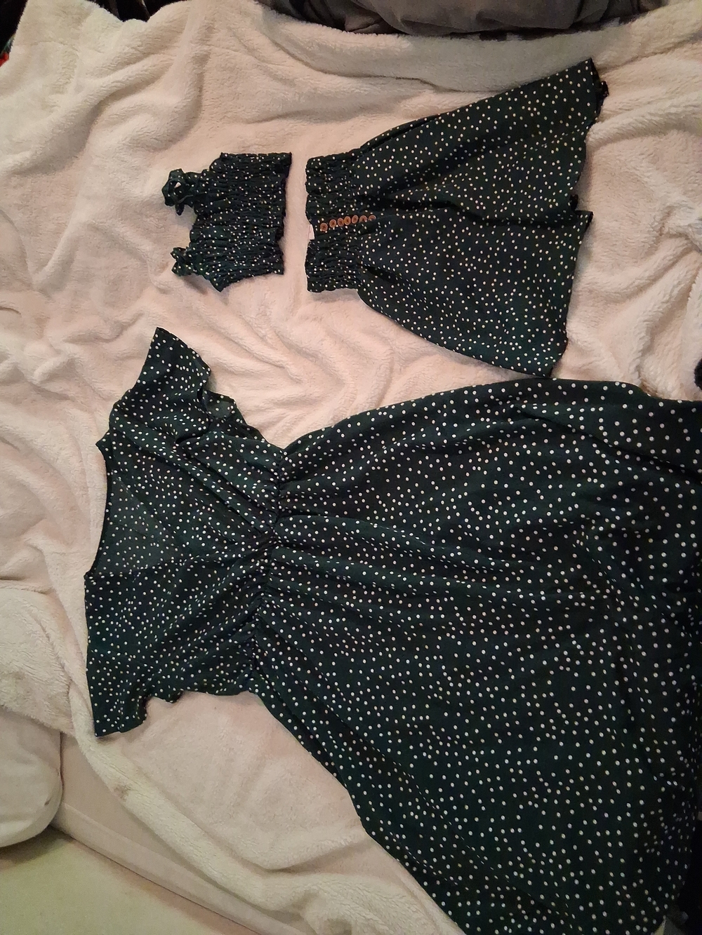 Green Polka Dot Dress and Two-Piece Set Mommy Dress L..KIDS 3-4T